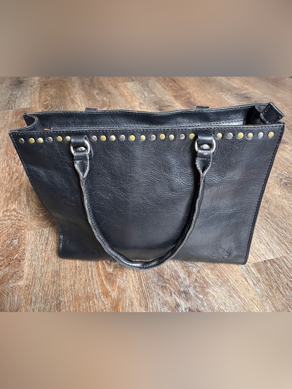 Patricia Nash Zancona Tote Bag Black Leather Double Handle Carry Handbag